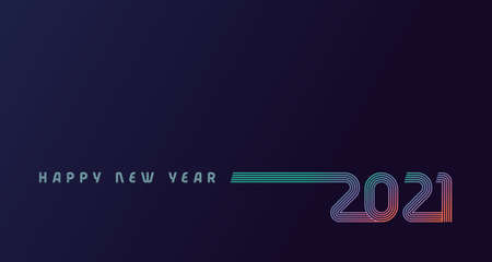Happy New Year 2021 colored line design multicolored shining on dark blue background. Realistic vector digital numbers sign concept on violet, holiday cover, poster or banner designのイラスト素材