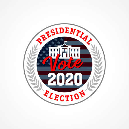 Presidential election USA vote 2020 emblem. Election Day amid American flag. Debate on the US presidential election. Election voting vector templateのイラスト素材