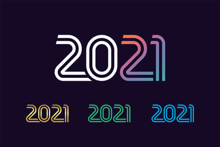 2021 in line art style. 20 & 21 Numbers in minimalism style Merry Christmas and Happy New Year. Isolated graphic web design template. Creative vector concept, colored digitsのイラスト素材