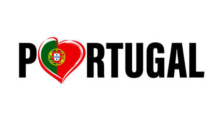 Portugal text tourism with heart flag emblem on white. Love Portugal with heart shape for Portuguese Republican victory isolated on white background. Vector illustrationのイラスト素材