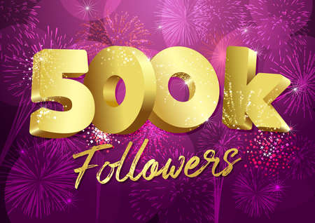 Thank you 500,000 followers creative concept. Bright festive thanks for 500.000 networking likes. 500k subscribers shining golden sign. 3D luxury digits. Abstract isolated graphic design template.のイラスト素材