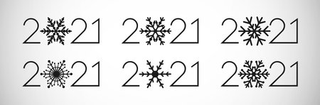 Big Set of 2021 concept. A Happy New Year congrats collection. Seasonal logotypes, classic thin...
