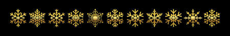 Set of beautiful golden snowflakes creative concept. Winter season's greetings. Merry Christmas and A Happy New year decoration collection. Decorative labels. Isolated abstract graphic design templateのイラスト素材