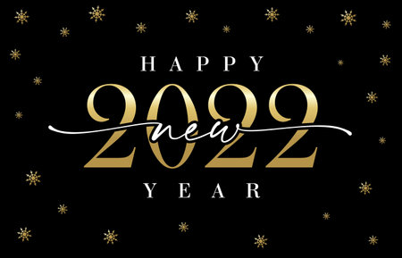 2022 New Year golden calligraphy on black background. Cover background with gold color logo 2022 and...