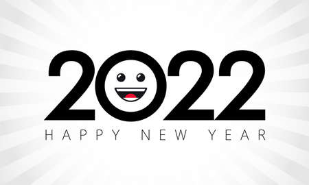 2022 Happy Smile Year emoji icon. New Year background with numbers and smiling sign. Vector Illustration for banner, cover, card, brandingのイラスト素材