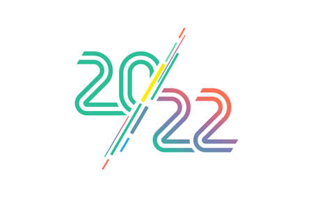 2022 colorful line numbers logo. Vector calendar cover design for New Year wallpaper or web banner. Competition contest or annual report cover with colored line art numbersのイラスト素材