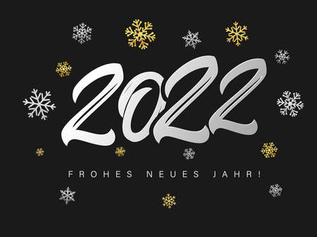 Frohes Neues Jahr 2022 silver logo text design. German text Frohes Neues Jahr, translate Happy New Year. Vector illustration with numbers and snowflakesのイラスト素材