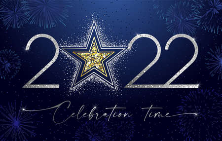 20 22 celebrating greeting card. Blue night backdrop. Calligraphic text. Awards decorative concept....