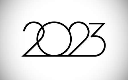 2023 A Happy New Year congrats. Classic thin logotype concept. Abstract isolated graphic design template. Digits in monochrome style. Vector mask idea with black and white colors. Creative decoration.のイラスト素材