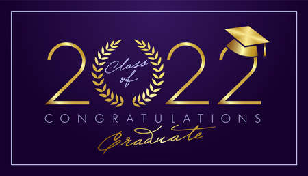 Class of 2022 year graduation awards. Award of the year. Class off or back to school idea. Golden digits 20 22 and round palm wreath. Isolated abstract graphic design template. Handwriting calligraphyのイラスト素材