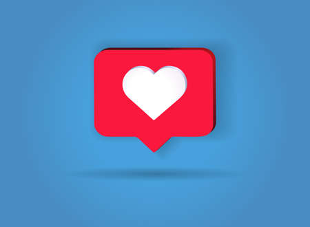 Notification heart like icon on blue. Social media app icon. vector illustration
