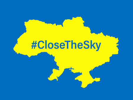 Close the sky over Ukraine graphy map banner. No fly zone over Ukraine. concept vector illustrationのイラスト素材