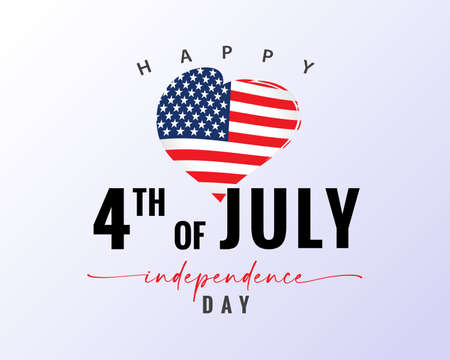Happy 4th of July, Independence Day with flag USA in heart. Fourth of July, American greeting card for national holiday. Patriotic vector illustrationのイラスト素材