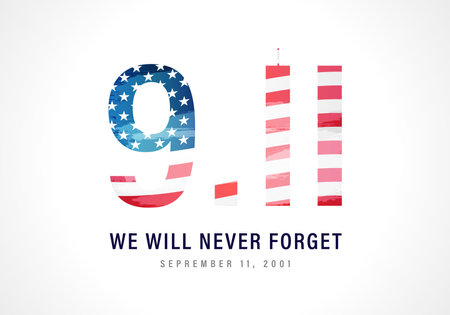 9.11 Never Forget September 11, 2001. Vector conceptual illustration for Patriot Day USA poster or banner. 9/11 patriotic backgroundのイラスト素材