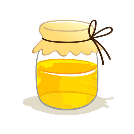 Jar of honey, creative illustration with watercolor style. food element. Isolated abstract graphic design template. Drawing style concept. Bottle of juice or honey.のイラスト素材