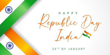 Happy Republic Day India banner with flags. Republic Day of India 26 January, calligraphy for greeting card or poster design. vector illustrationのイラスト素材