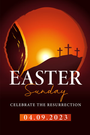 Easter Sunday church poster template. Celebrate the resurrection, invitation design for Easter worship service. vector illustrationのイラスト素材