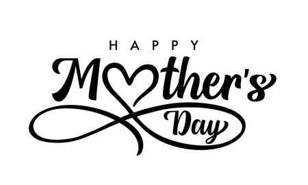 Happy Mothers Day text with love heart infinity divider. Concept for Mother's Day with lettering and black love infinity shape. vector illustrationのイラスト素材