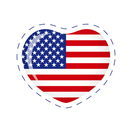 Modern heart logo with American flag. Welcome to USA idea. Happy Independence Day apparel graphic. T-shirt design. Concept for Labor, Memorial or Presidents Day.のイラスト素材