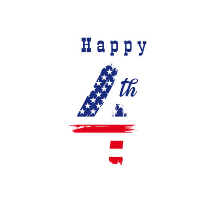 Happy 4th creative logo design. Brushing style number 4 icon. T-shirt graphic concept. US flag with vector mask. gift emblem. greeting card element. Happy independence day USA decoのイラスト素材