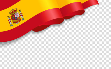 Spain 3d waving flag isolated on transperent background. Greeting card for National Day of the Kingdom of Spain. Illustration banner with vector realistic state flagのイラスト素材