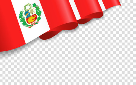 Wave 3d flag of Peru isolated on transparent background. Patriotic national Peruvian flag. vector illustrationのイラスト素材
