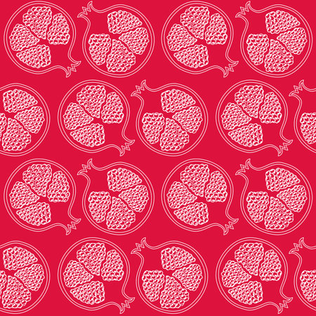 Seamless pattern with outline handdrawn pomegranates. Decorative pomegranate patternのイラスト素材
