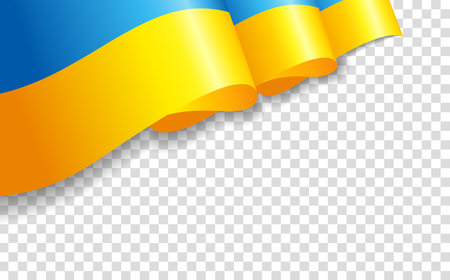 3D realistic flag of Ukraine on transparent background. Greeting card for Ukrainian Independence Day. Illustration banner with vector state wave flagのイラスト素材