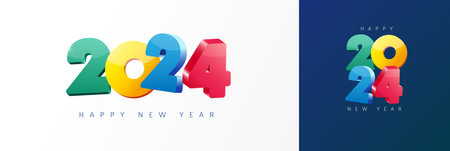 2024 Happy New Year 3D colorful typography logo design concept. Xmas greetings with 3d numbers 2024. Vector illustrationのイラスト素材