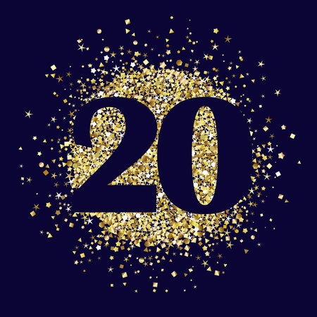 Creative number 20 with glittering golden background. Happy 20th anniversary icon concept. Up to 20...