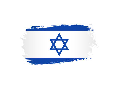 Flag of Israel creative icon. Modern design. We stand with Israel banner element. State flag with brushing stroke clipping mask. Isolated sign. Graphic template. Trendy texture.のイラスト素材