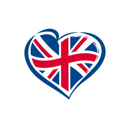 Creative heart shape with flag of the United Kingdom of Great Britain. Love UK icon concept. Sport or travel symbol. Internet button. Badge design. T shirt graphic. Emblem templateのイラスト素材