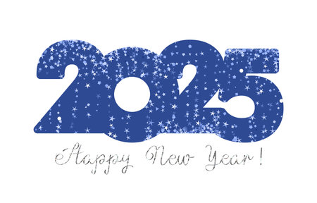 Happy New Year 2025 postcard concept. Shiny glittering design, vintage text and number . Bold icon 2025 with clipping mask. Backdrop with glittersのイラスト素材