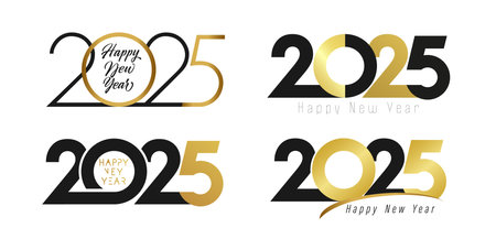 Set of creative number icons. Happy New Year 2025 design concepts. Two colors template. Typographic...