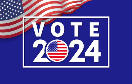 Vote 2024, waving flag USA in frame. US Vote day, November 5. Presidential Election 2024 banner with...