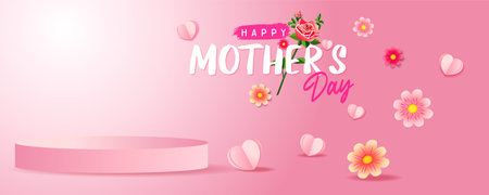 Happy Mothers day promotion banner for product demonstration. Empty podium for beauty or fashion product from Mother's Day promotion. Vector illustrationのイラスト素材