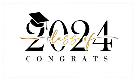 Class of 2024 cute graphic logo concept. Congrats graduates banner. Diploma design. Typographic poster. Retro style number 2 0 2 4 and golden text with white background. Schoolのイラスト素材