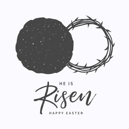 He is risen, Christian banner with open tomb and crown of thorns. Web banner or church poster design for Good Friday. Vector illustrationのイラスト素材