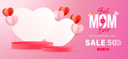 Mothers Day sale concept for Best MOM Ever with empty podium. Special offer up to 50% off, beautiful promotion template for Happy Mother's Day. Vector illustrationのイラスト素材