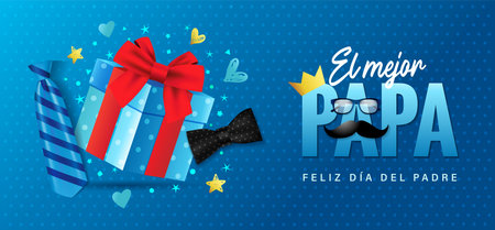 El mejor Papa, feliz Dia del Padre spanish concept with 3d gift box. Translation - Best Dad ever, Happy Fathers Day. Vector illustrationのイラスト素材