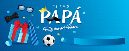 Te amo Papa, Feliz dia del Padre spanish promotion banner for product demonstration. Translation - I love you Dad, Happy Father's Day. Vector illustrationのイラスト素材