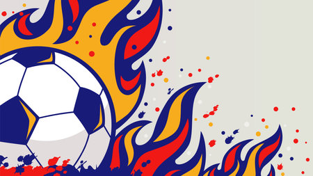 Football tournament design inspirations, ball in fire. Creative sport background for soccer competitions or league tables. Vector illustrationのイラスト素材