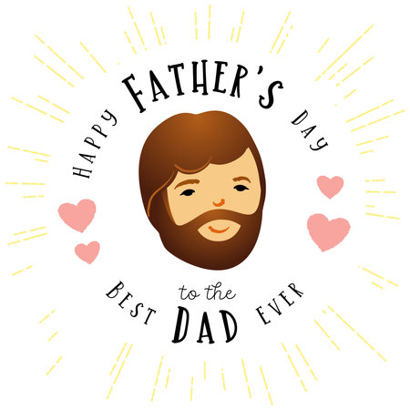 Happy Father's Day to the Best Dad Ever cute creative congrats with bearded face. Digital illustration. Round emblem, badge concept.のイラスト素材