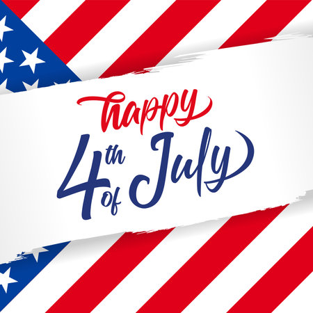 Happy 4th of July 2024 with flag USA. Independence day of US, Fourth of July, holiday calligraphy. Vector illustrationのイラスト素材