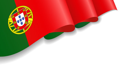 Realistic 3D flag of Portugal on white background. Portuguese national vector wave flag, accurate dimensions, element proportions and colorsのイラスト素材