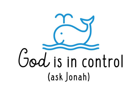 God is in control. Ask Jonah, Christian quote. The book of Jonah print design for church apparel or youth t-shirt. Vector illustrationのイラスト素材