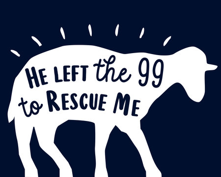 He left the 99 to rescue me, christian t-shirt print design. Matthew 18:12 Bible quote for youth apparel or church hoodies. Vector illustrationのイラスト素材