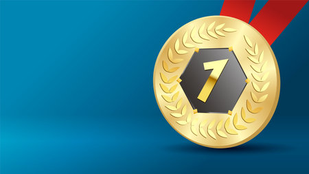 Gold medal, copy space background for sports award games. Vector illustration for 1st place winner in a championship or tournamentのイラスト素材