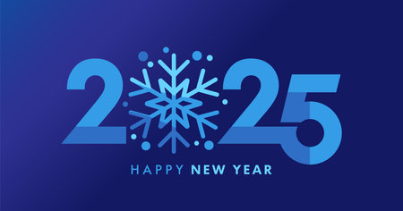 Happy New Year 2025 creative snowflake and typography numbers. Blue numbers 2025 for vector xmas posters or Christmas sale designのイラスト素材