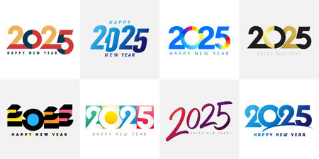 Big set of colorful 2025 number design template. Premium 2025 New Year logo text design. Collection of colored icons 2025 Happy New Year. Vector illustrationのイラスト素材